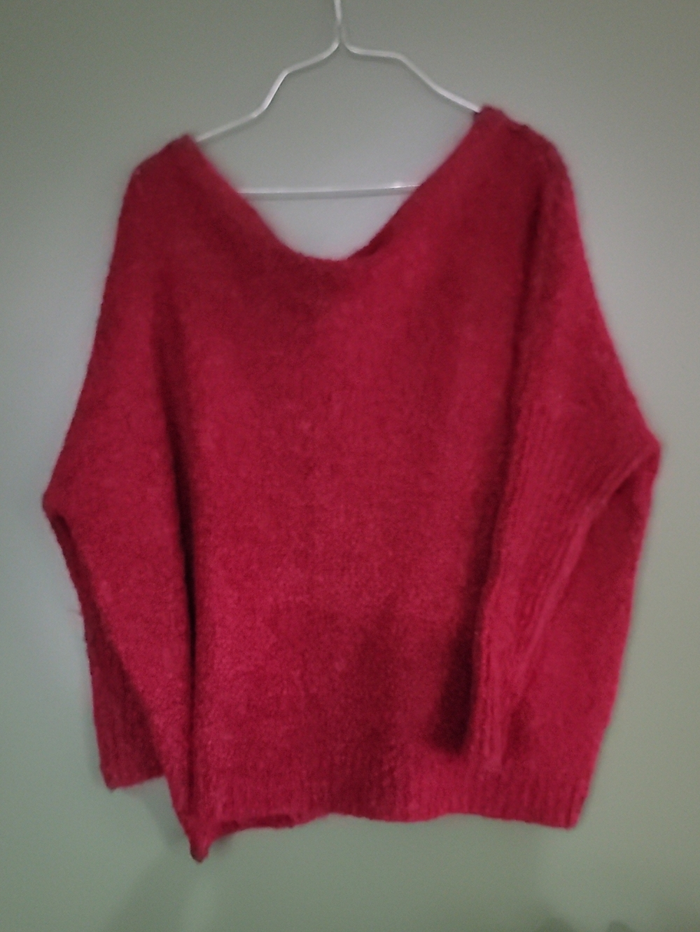 Miracle Women's V-Neck Fuzzy Sweater in Bright Pink